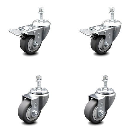 Service Caster 3 Inch Thermoplastic Rubber Swivel 3/8 Inch Stem Caster Total Lock Brake, 2PK SCC-TSTTL20S314-TPRB-381615-2-S-2